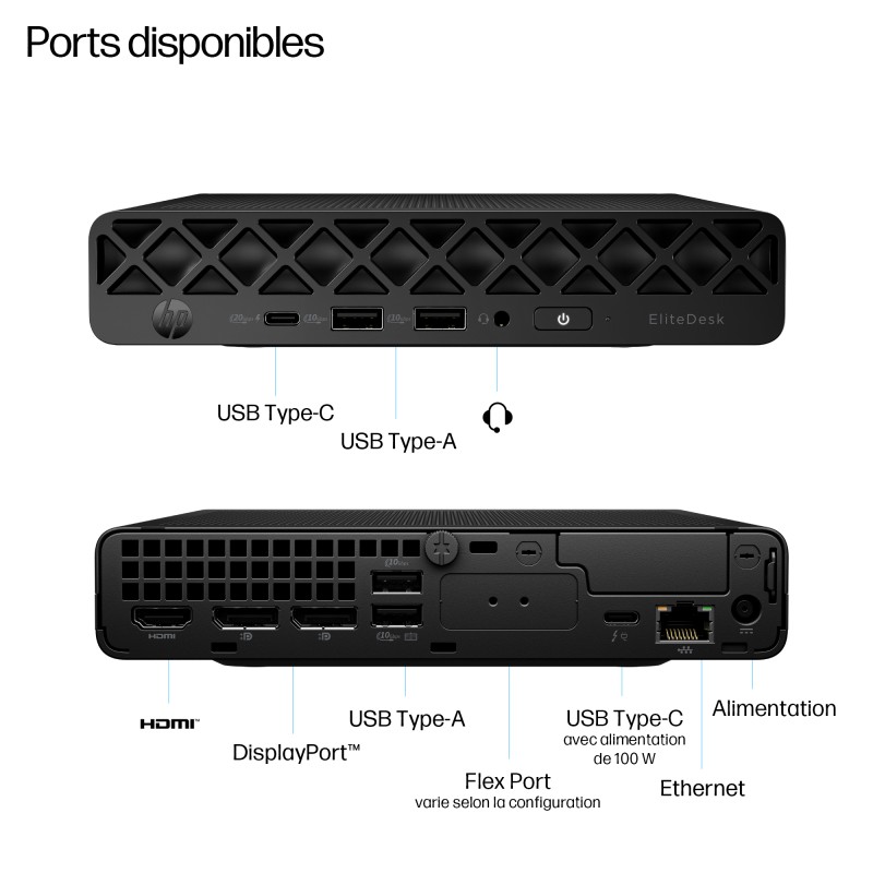 Desk HP Elite Mini 8 DM G1 Intel Core U7-265T 24Go 512GoSSD Intel Graphics 13 To