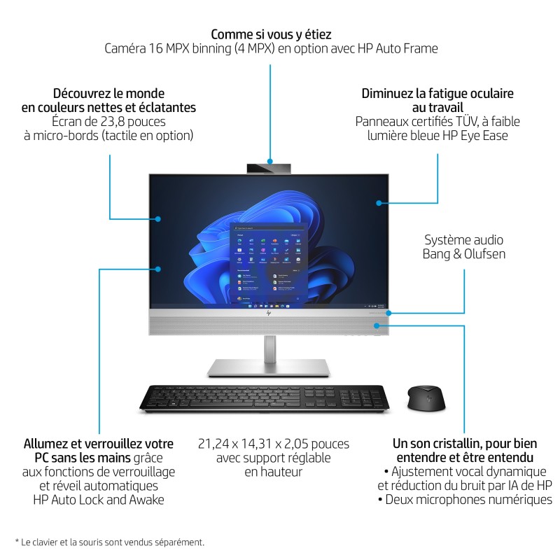 All in one HP EliteOne 800 G9R Intel Core i5-13600 8GO 256GO SSD Intel UHD Graph
