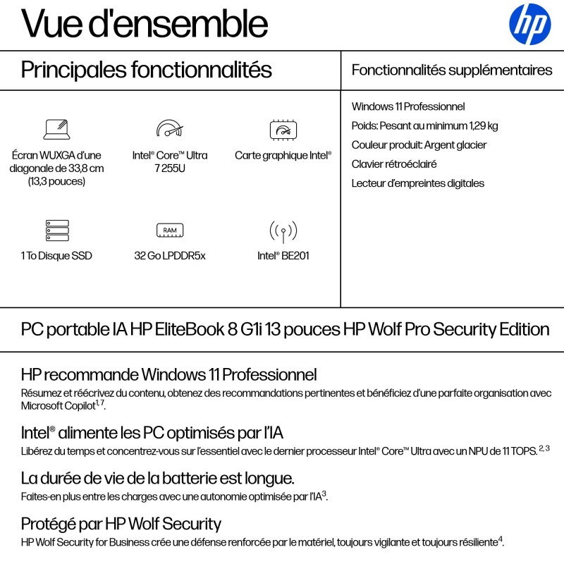 Portable HP EliteBook 8 Intel Core Ultra U7-255U 32GB 1ToSSD Intel Graphics 12 T
