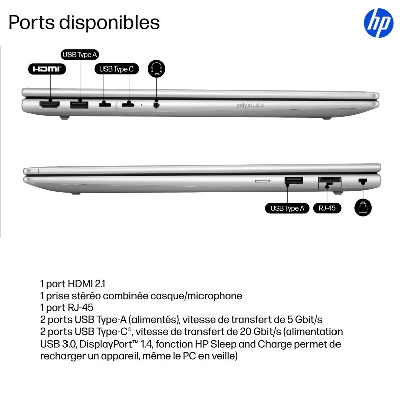 Portable HP ProBook 4 Intel Core Ultra U7-255H 16Go 512GoSSD NVIDIA GeForce RTX