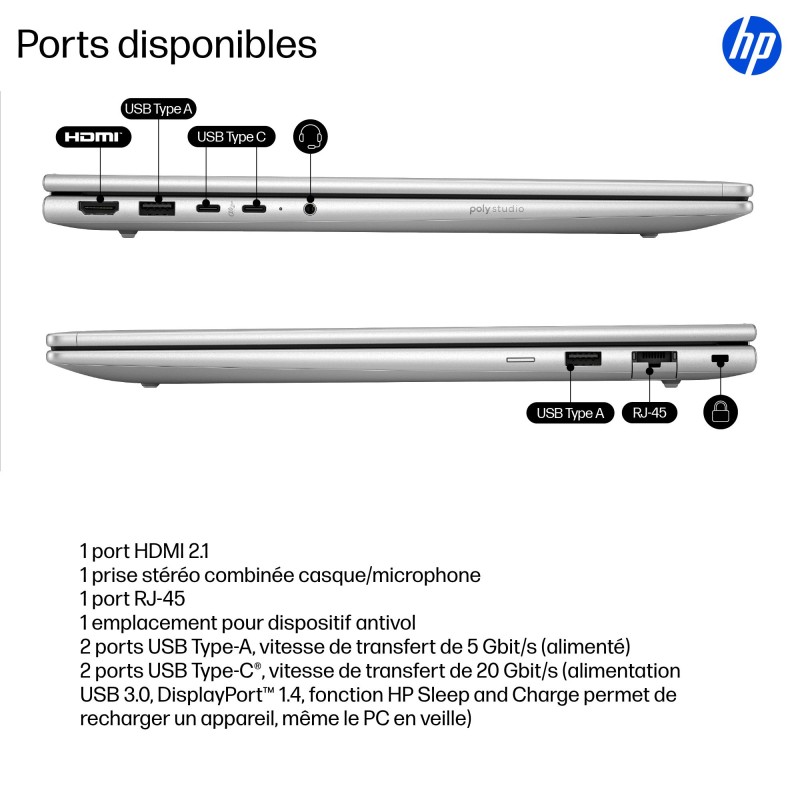 Portable HP ProBook 4 Intel Core 5-120U 16Go 512GoSSD Intel Iris Xe 16'' WUXGA I
