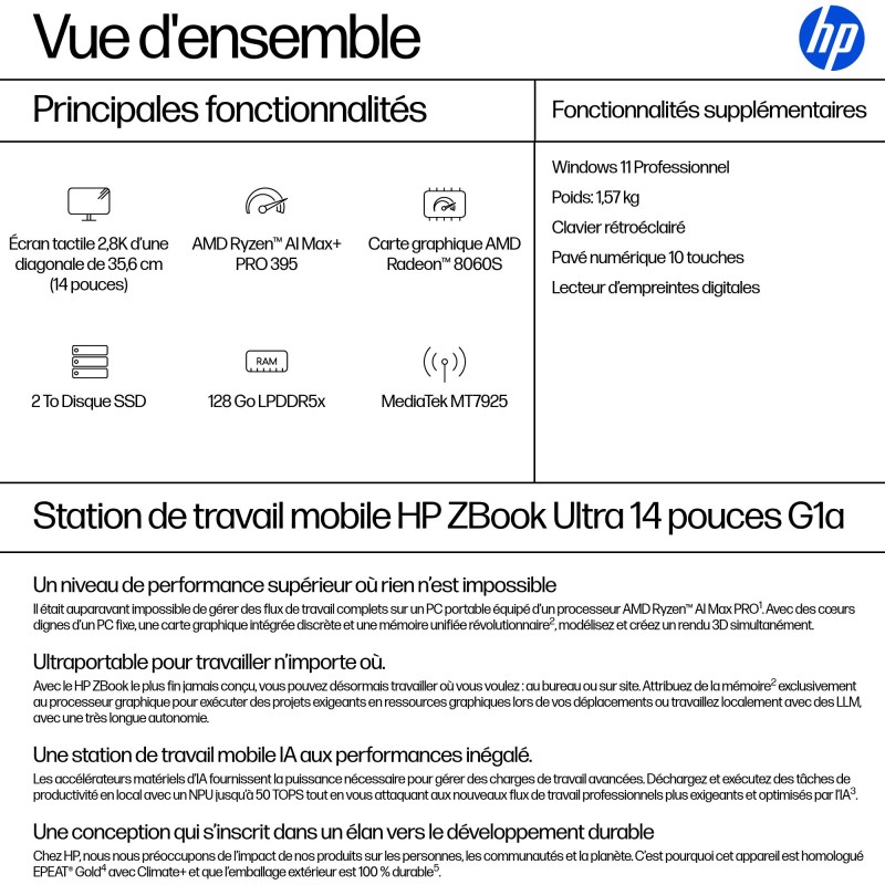 HP ZBOOK ULT G1A RYZAI MAX+ PRO395 2TB 128GB 14IN SSD W11P COPILOT+