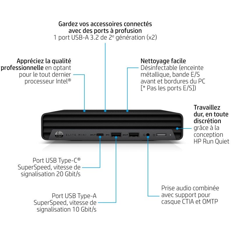 Mini PC HP Elite Mini 800 G9R Intel Core i5-14500  8GO 256GO SSD Intel UHD Graph
