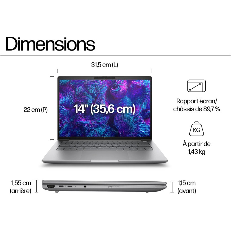 Station de Travail HP Zbook 8 Intel Core U7-255H 32GB 1TB Intel Arc 140T 14 WUX