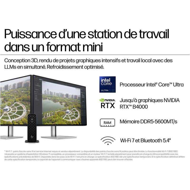 Station de Travail HP Z2 Mini G1i Intel Core U7-265 20C 32GB 1TB NVIDIA RTX  200