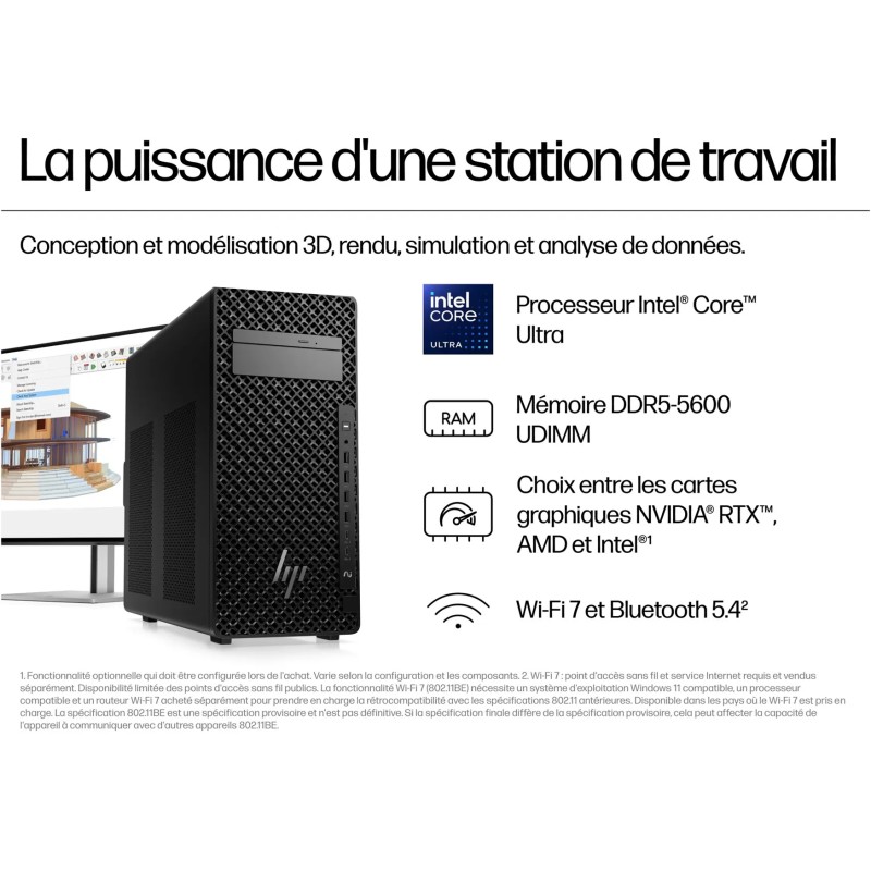 Station de Travail HP Z2 TWR G1i Intel Core U9-285 24C 64GB 1TB Intel Graphics W