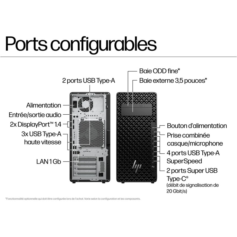 Station de Travail HP Z2 TWR G1i Intel Core U9-285 24C 64GB 1TB Intel Graphics W