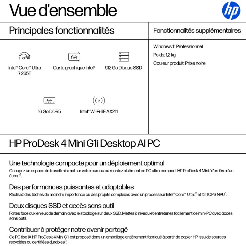 PRODESK 4 MINI G1 ULTRA U7-265T 512GB 16GB W11P